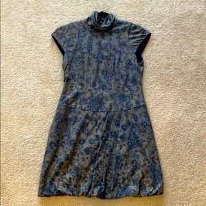 Nanette Lepore grey embroidered mock neck dress